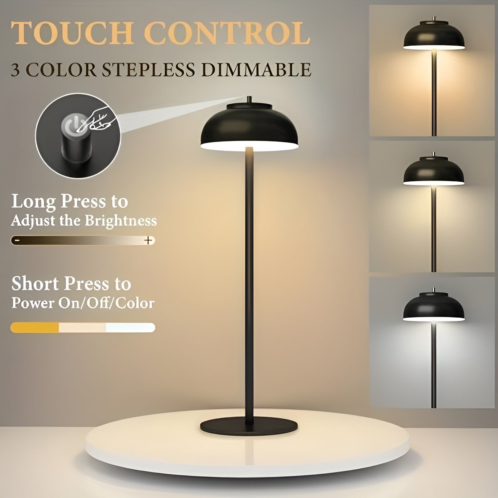 Stylish Rechargeable Table Lamp with Dimmable LED - Three Light Modes and USB