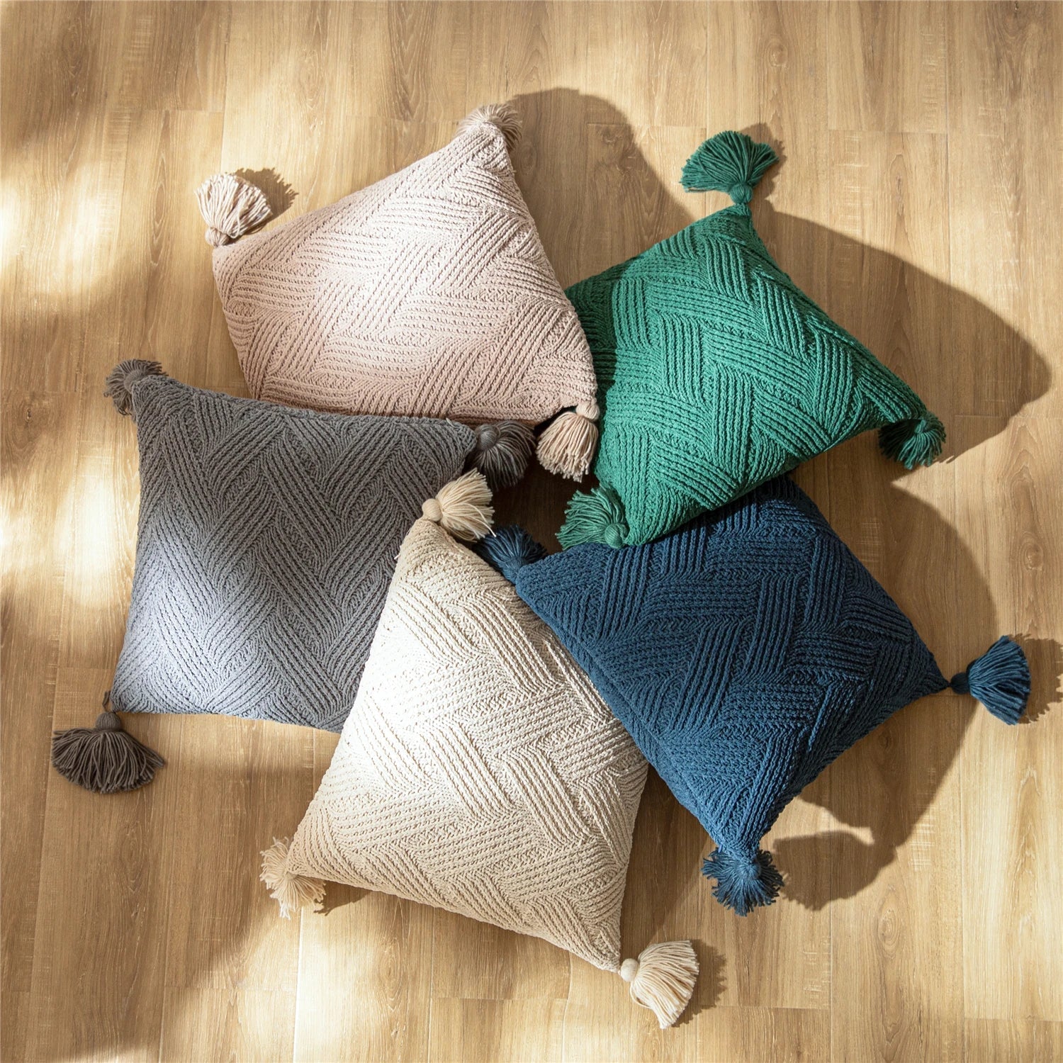 Chic Chenille Cushion Cover with Nordic Pom-Poms - Luxury Comfort