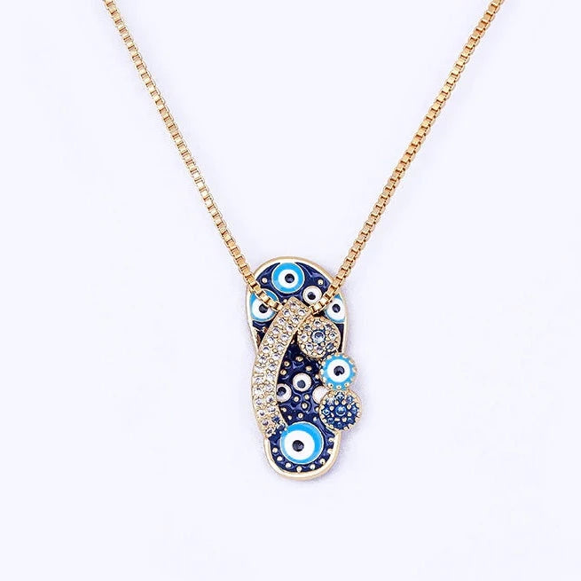 Alluring Gold Chain with Flip Flop Pendant and Protective Evil Eye - Selma