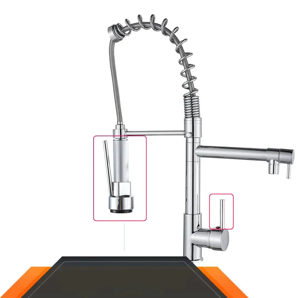 StreamFlex - Luxury Pull-Out Kitchen Mixer Tap in Black and Rose Gold