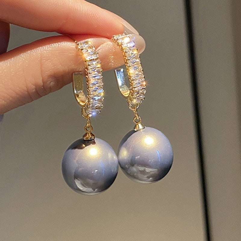 Alluring Luxury Pearl Earrings with Sparkling Zirconia - Delphine