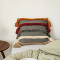 Bohemian Velour Cushion Cover - Woven Cushion Cover with Colorful Stripes and Fringes