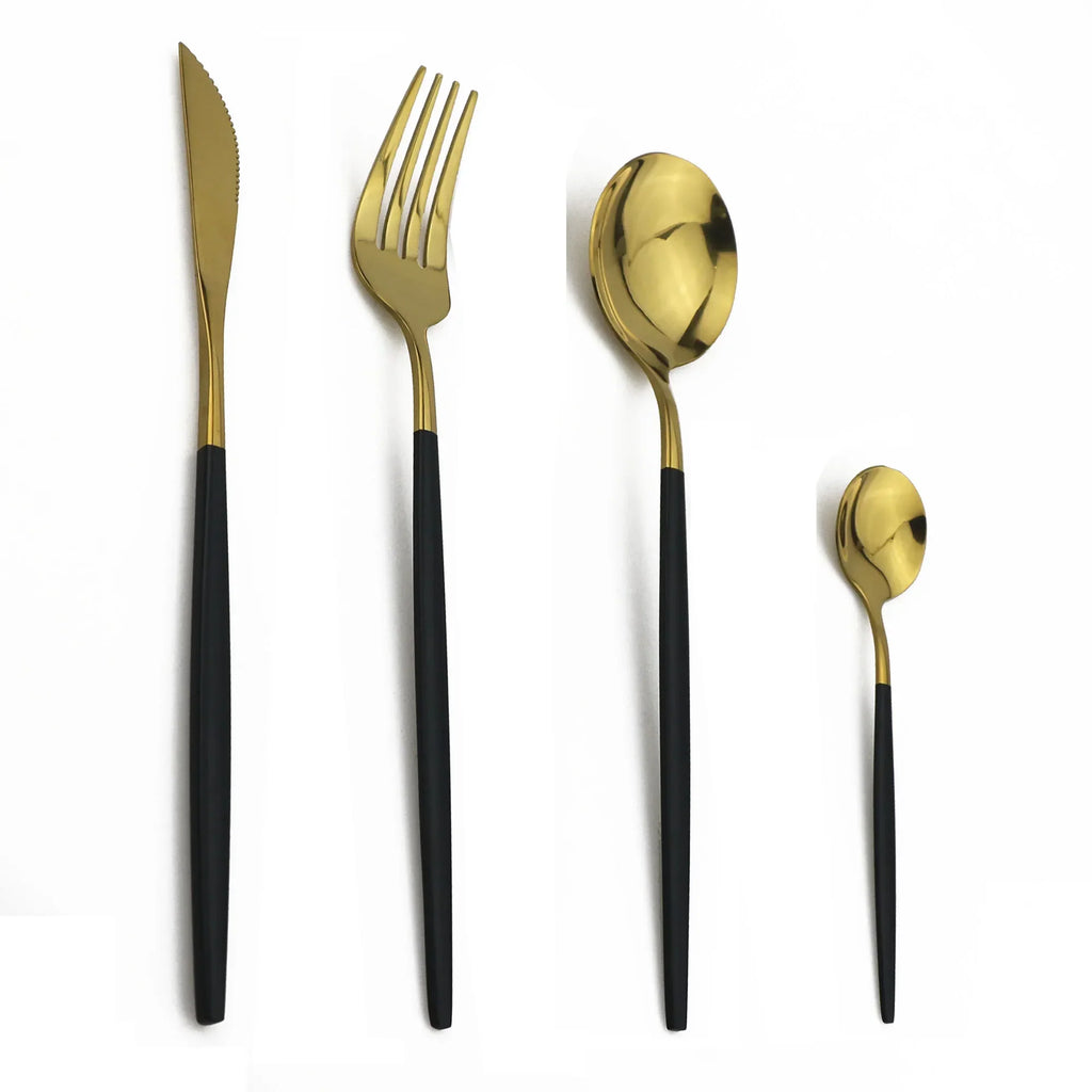 Luxe Zwart-Gouden Roestvrijstalen Bestekset - voor Elegante Maaltijden