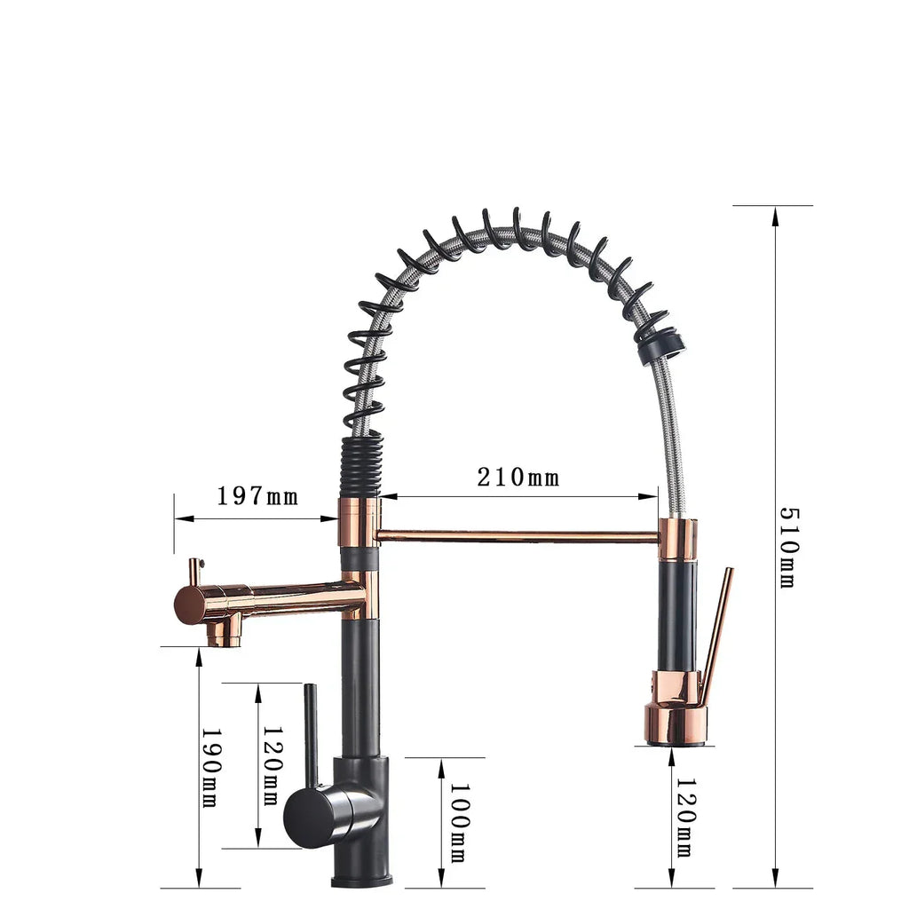 StreamFlex - Luxury Pull-Out Kitchen Mixer Tap in Black and Rose Gold
