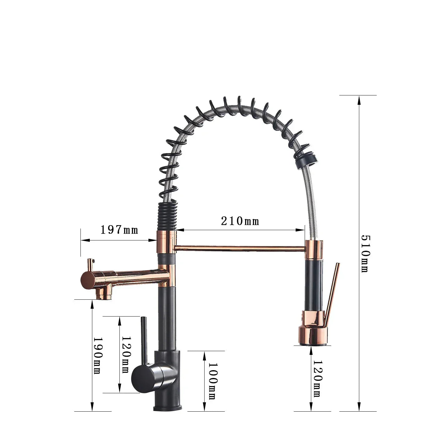 StreamFlex - Luxury Pull-Out Kitchen Mixer Tap in Black and Rose Gold