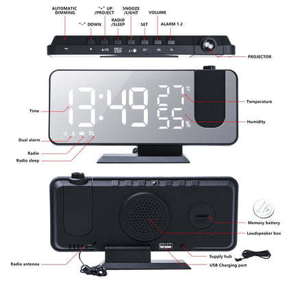 Astronatic – Innovative LED Projector Alarm Clock with USB