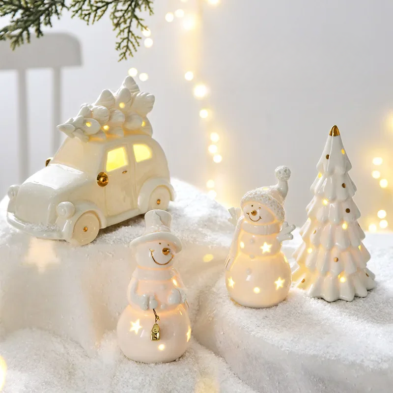 Magical Christmas Decoration - Light-Up Ceramic Snowman for Festive Decor