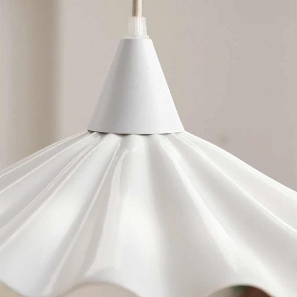Modern White Ceramic Pendant Lamp with Unique Ribbed Design