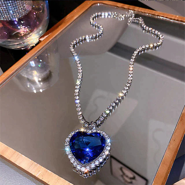 Alluring Blue Crystal Heart Necklace | Timeless Elegance and Style