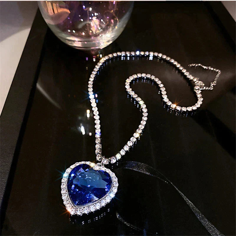 Alluring Blue Crystal Heart Necklace | Timeless Elegance and Style