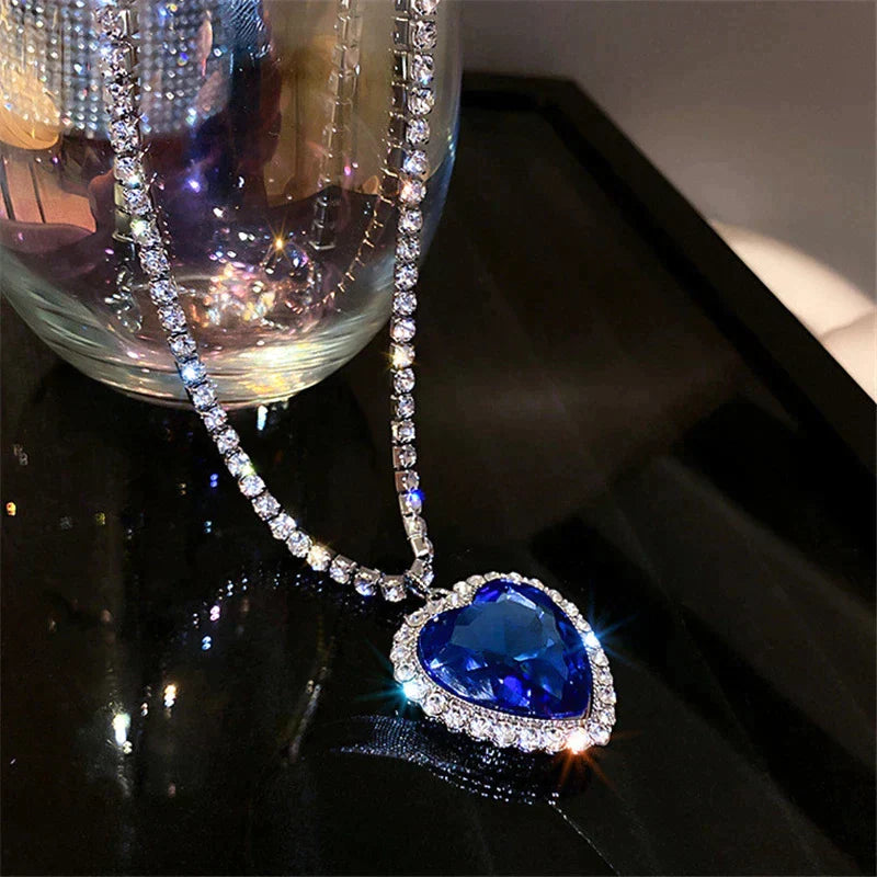 Alluring Blue Crystal Heart Necklace | Timeless Elegance and Style