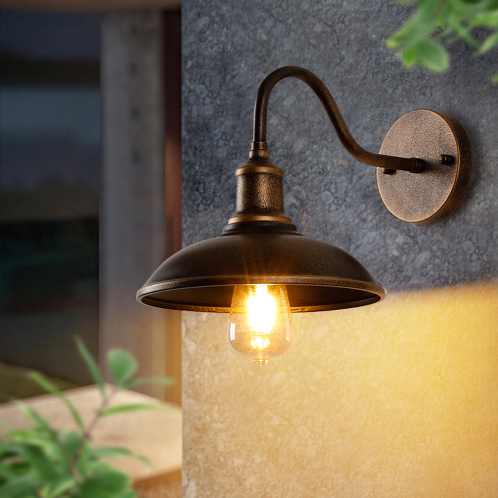 Alessio Vintage Inspired Bowl Shaped Antique Brass Waterproof Outdoor Wall Light - IP65 Rated