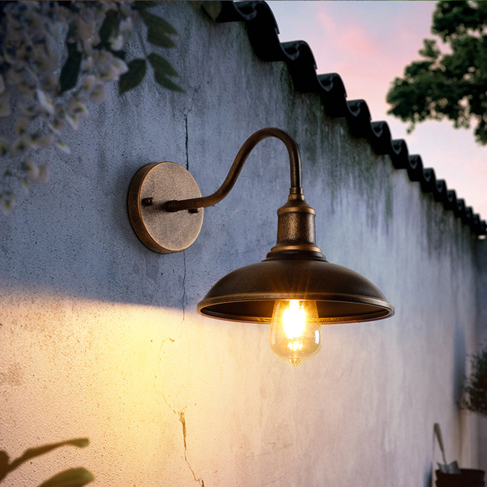 Alessio Vintage Inspired Bowl Shaped Antique Brass Waterproof Outdoor Wall Light - IP65 Rated