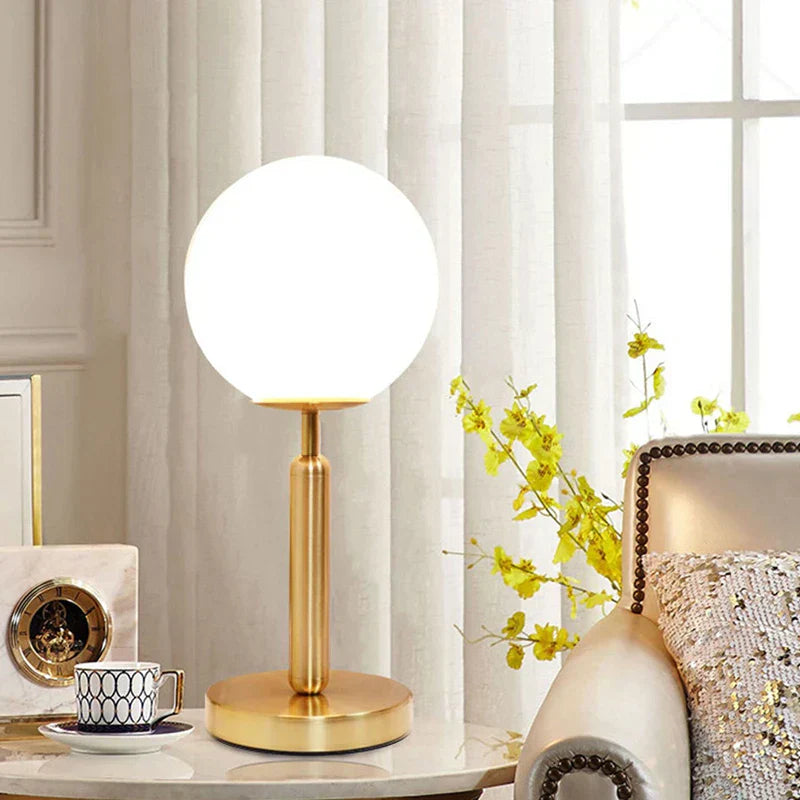Stylish Brass & Glass LED Table Lamp – GlowSphere
