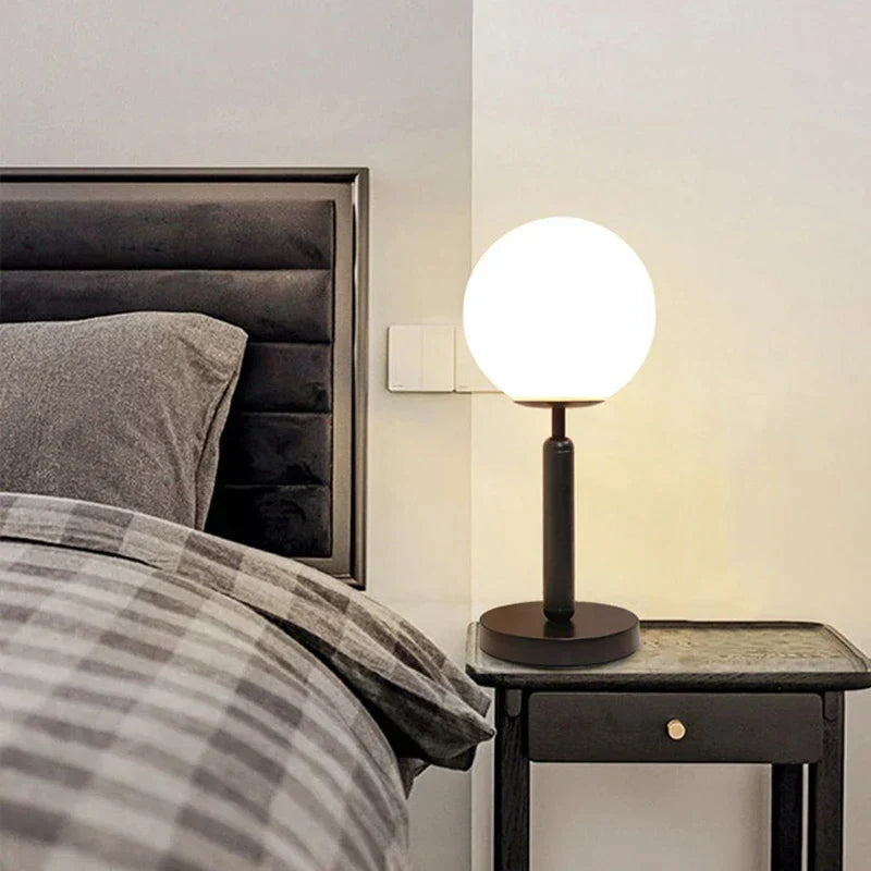 Stylish Brass & Glass LED Table Lamp – GlowSphere