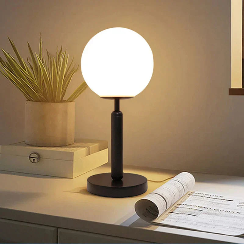 Stylish Brass & Glass LED Table Lamp – GlowSphere
