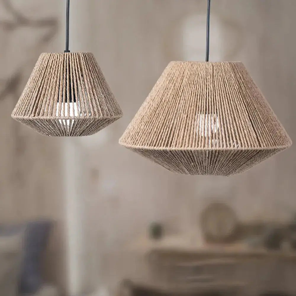 Elegant Rattan Pendant Lamp – Rustic Geometric Lighting for Any Space