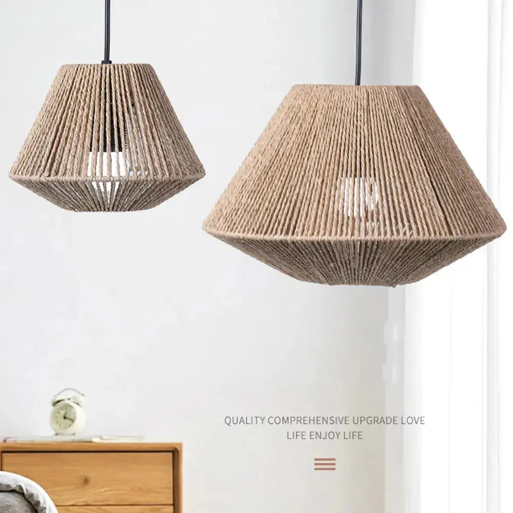 Elegant Rattan Pendant Lamp – Rustic Geometric Lighting for Any Space