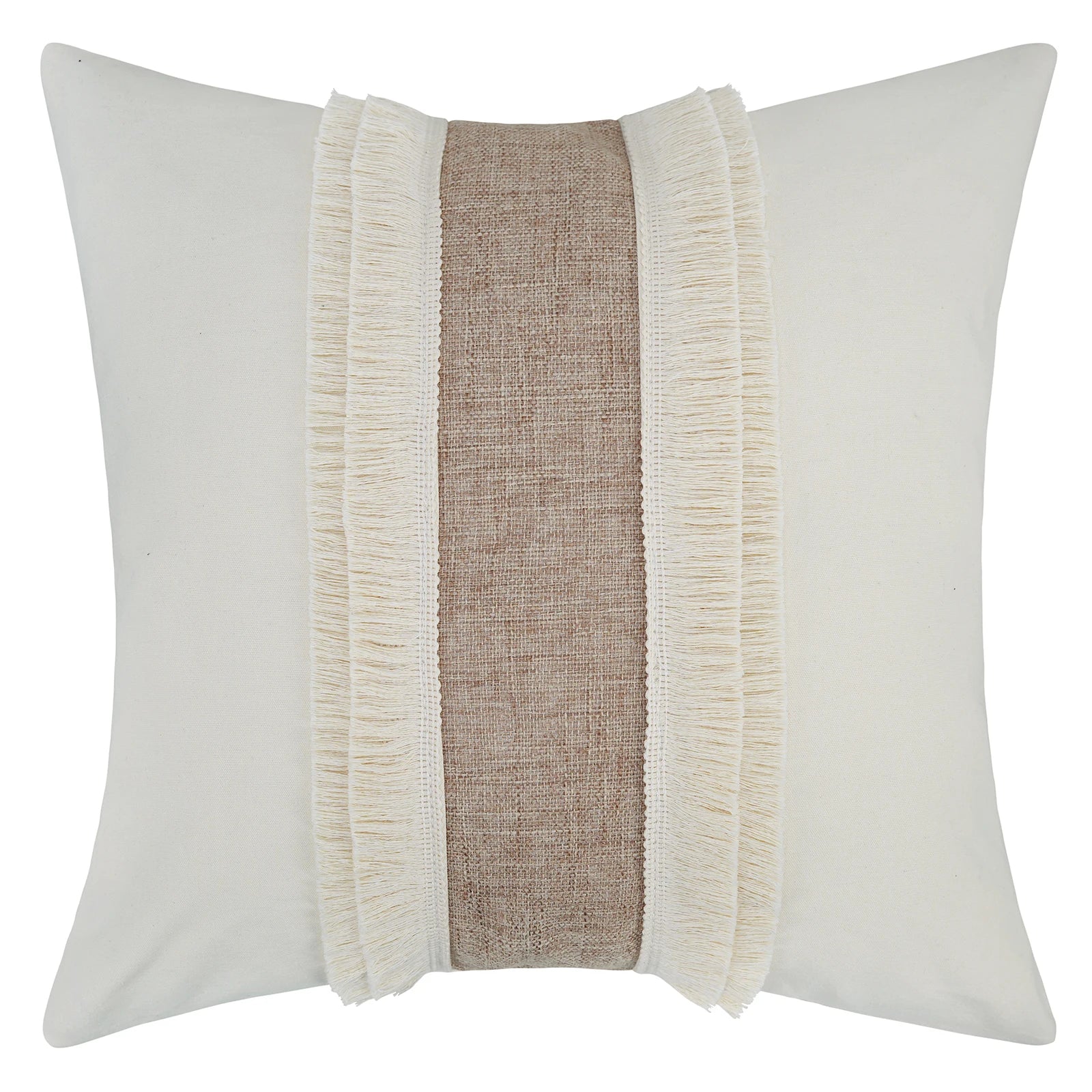 Bohemian Pillow Cover - Geometric Pillow Cover in Beige with Fringes