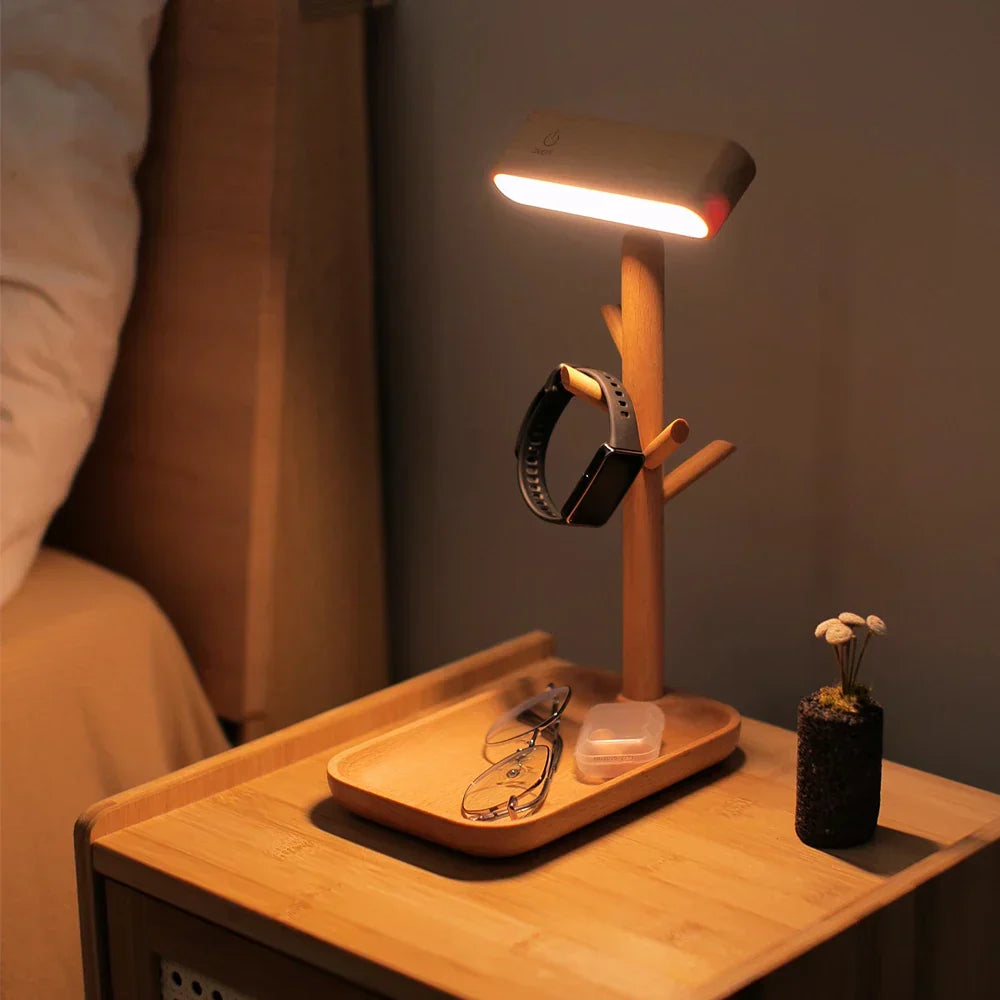 NatureGlow - Elegant Dimmable Wooden Table Lamp with Storage