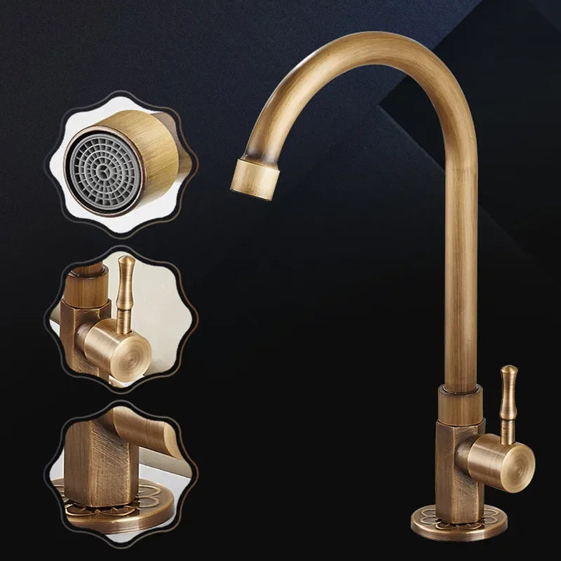 Elegant Gooseneck Kitchen Faucets in Antique Brass