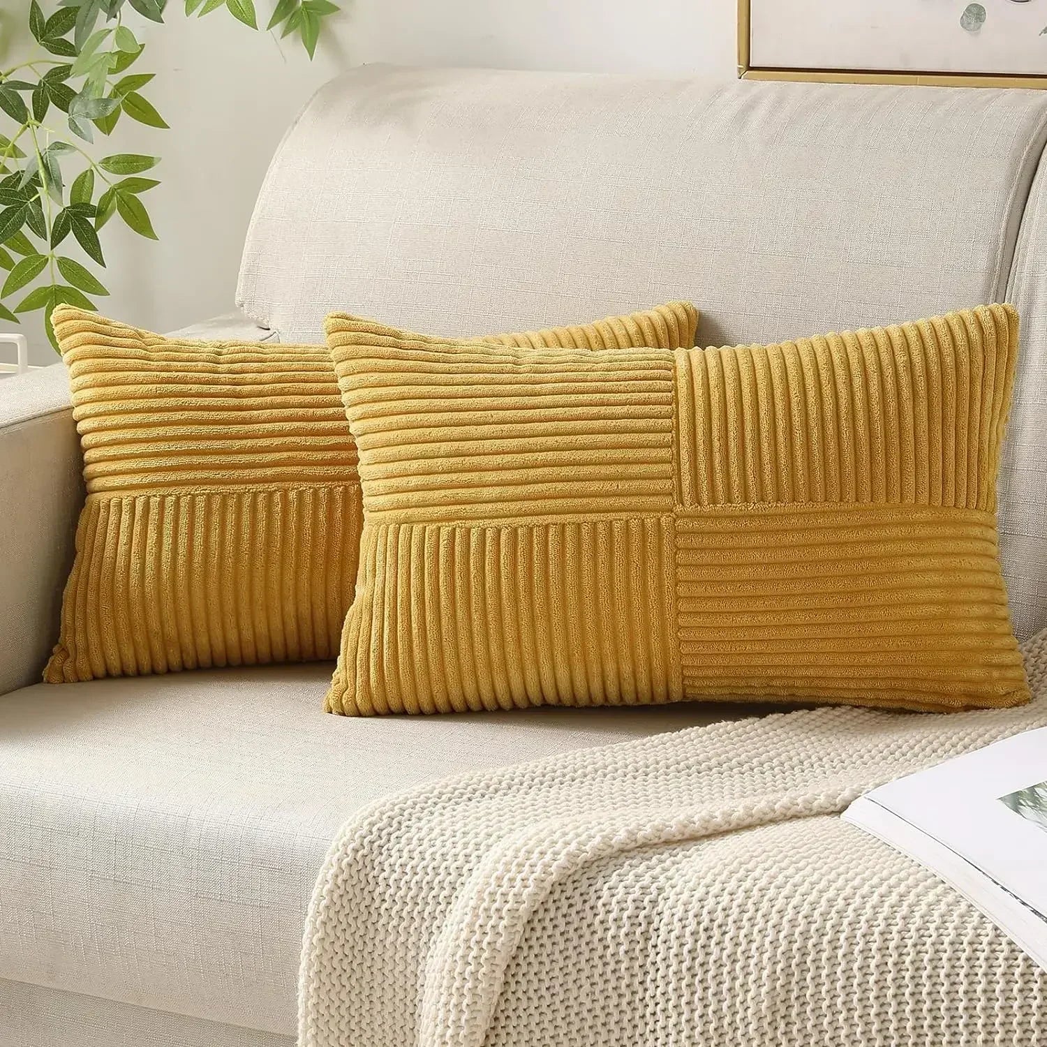 VelvetAura Cushion Cover - Stylish Striped Cushion Covers in Luxury Corduroy Set
