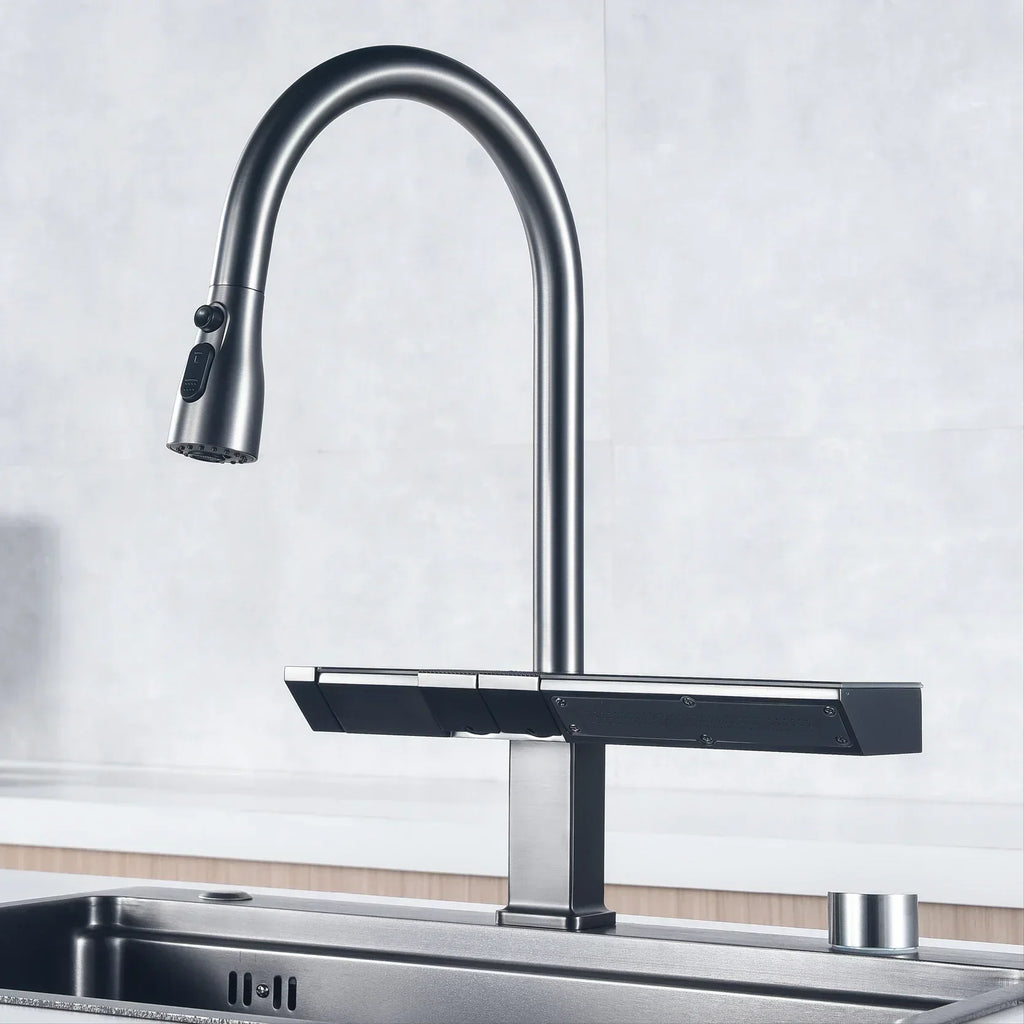 GleamFlow – Stylish Digital Kitchen Faucet in Chrome