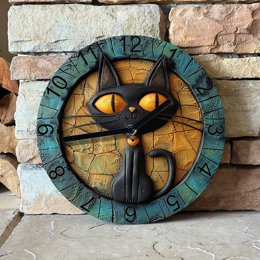 CircleDesign - Modern Wall Clock with Cat Print