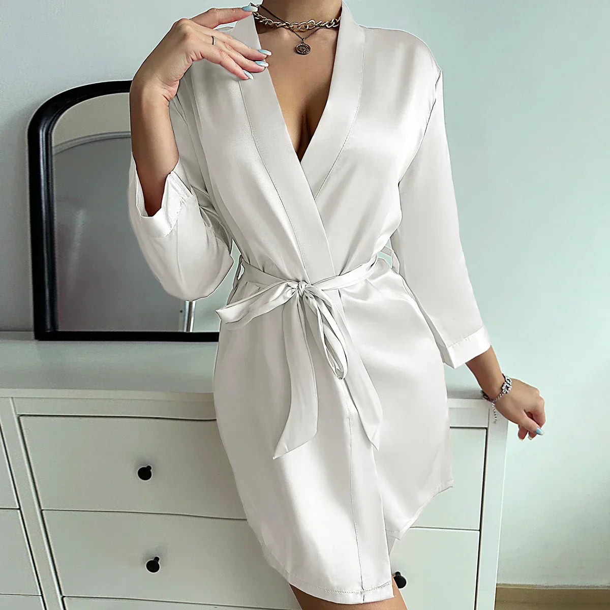 ChicWrap Morning Gown - Luxury Glazed Silk Morning Gown