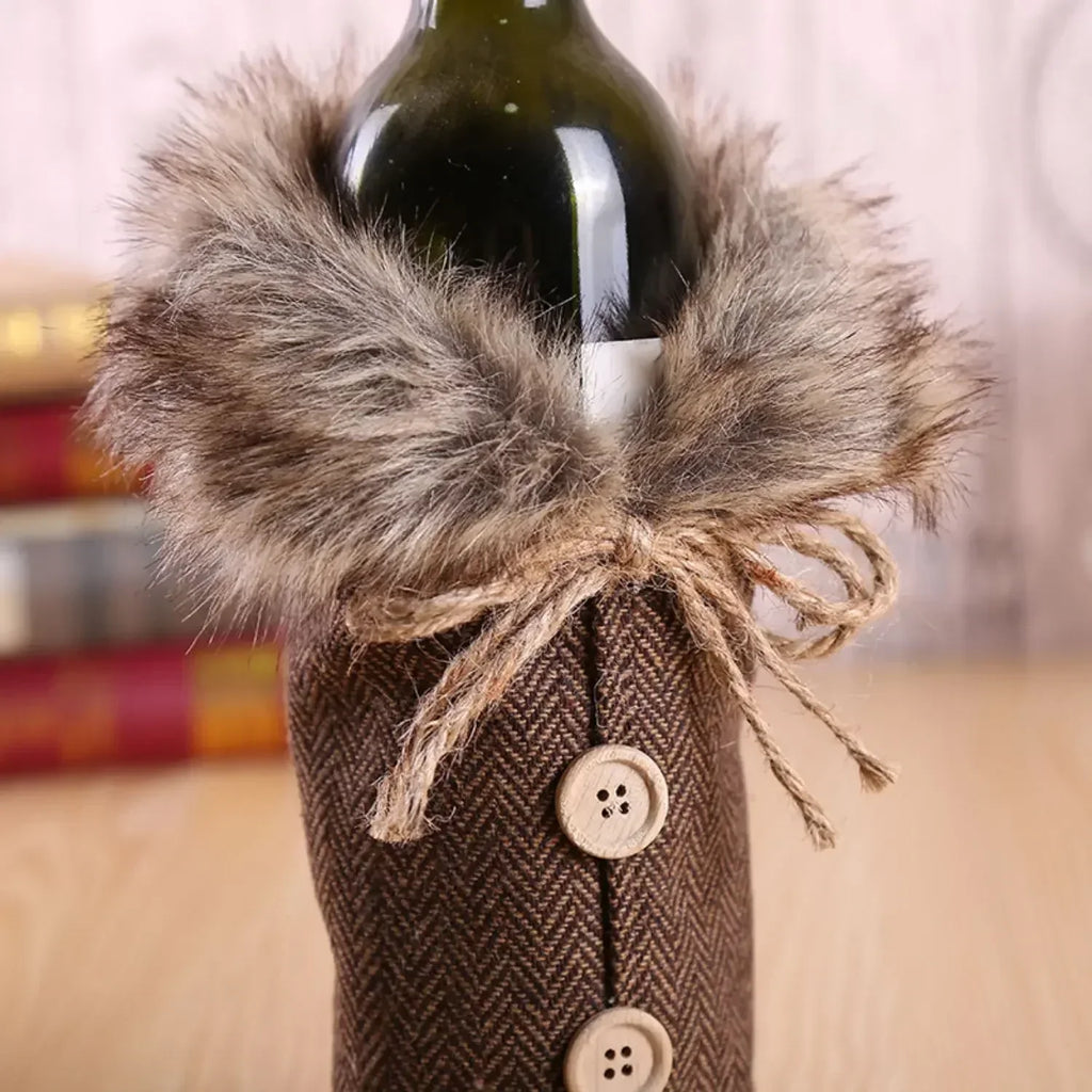 Festive Cheers Wine Bottle Cover - Elegant Wine Bottle Cover for the Holidays
