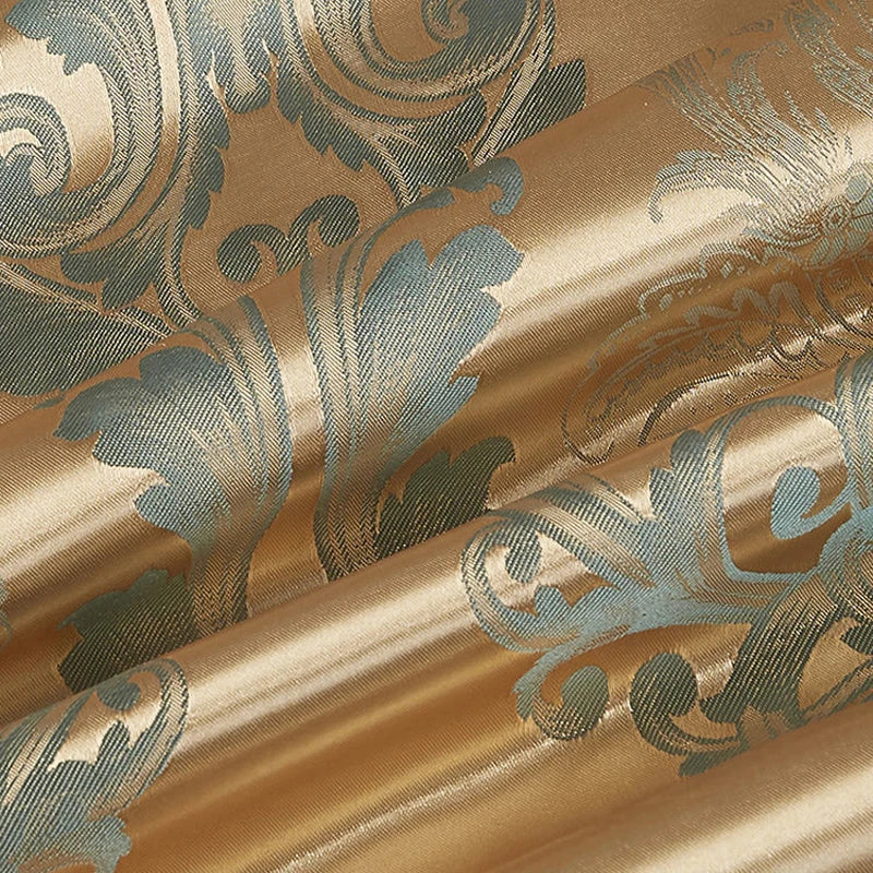 Luxury Satin Rayon Jacquard Duvet Cover in Gold & Blue