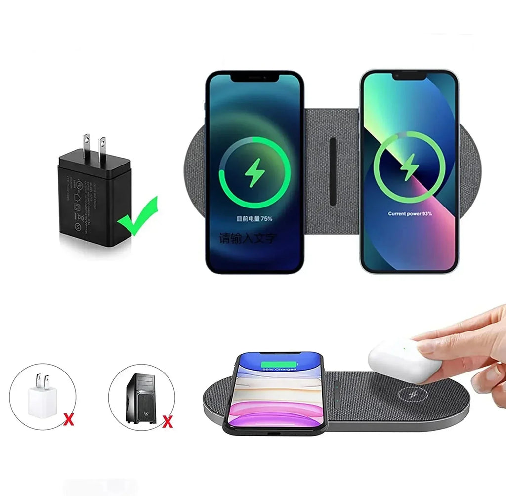 DazzleCharge - Stylish 40W Dual Wireless Charging Station