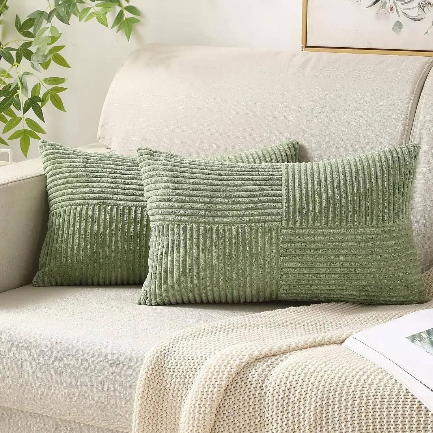 VelvetAura Cushion Cover - Stylish Striped Cushion Covers in Luxury Corduroy Set