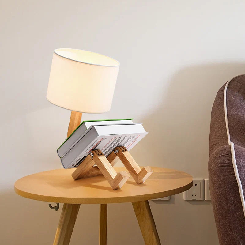 Playful Robot Table Lamp - Made from Sustainable Wood for Creative Spaces