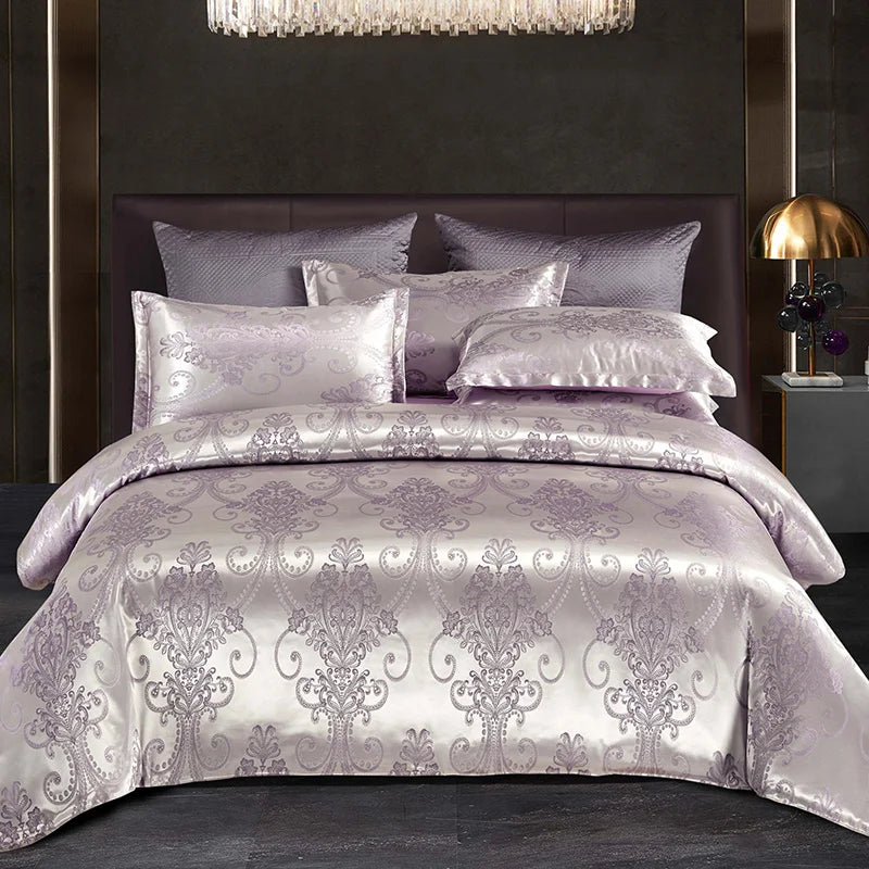Luxury Satin Rayon Jacquard Duvet Cover in Gold & Blue