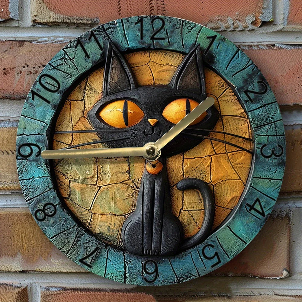 CircleDesign - Modern Wall Clock with Cat Print