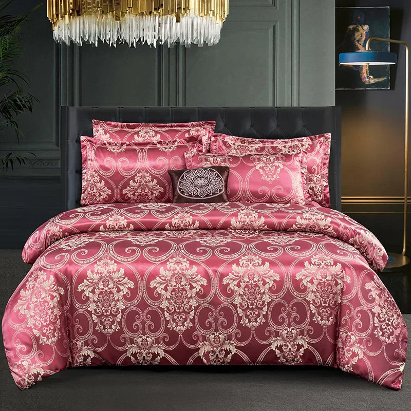 Luxury Satin Rayon Jacquard Duvet Cover in Gold & Blue