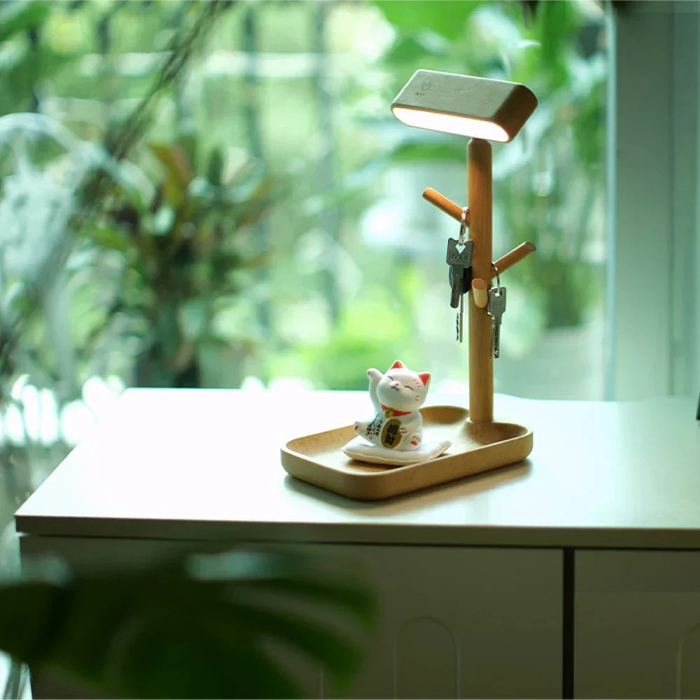 NatureGlow - Elegant Dimmable Wooden Table Lamp with Storage