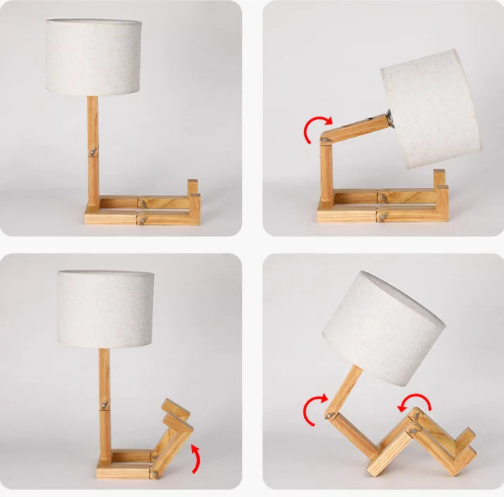 Playful Robot Table Lamp - Made from Sustainable Wood for Creative Spaces