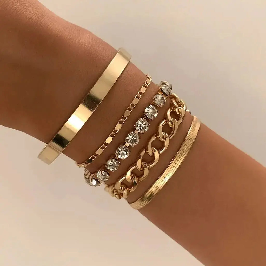 SnakeEdge Bracelet Set - 5-piece Snake Chain in Metal
