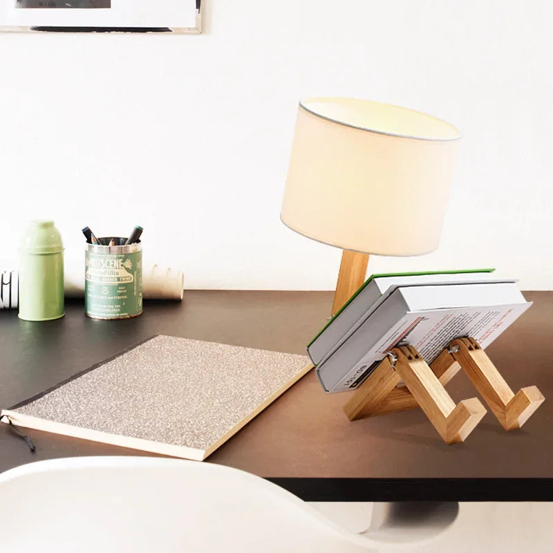 RutanFlex – Elegant Wooden Table Lamp with Book Compartment