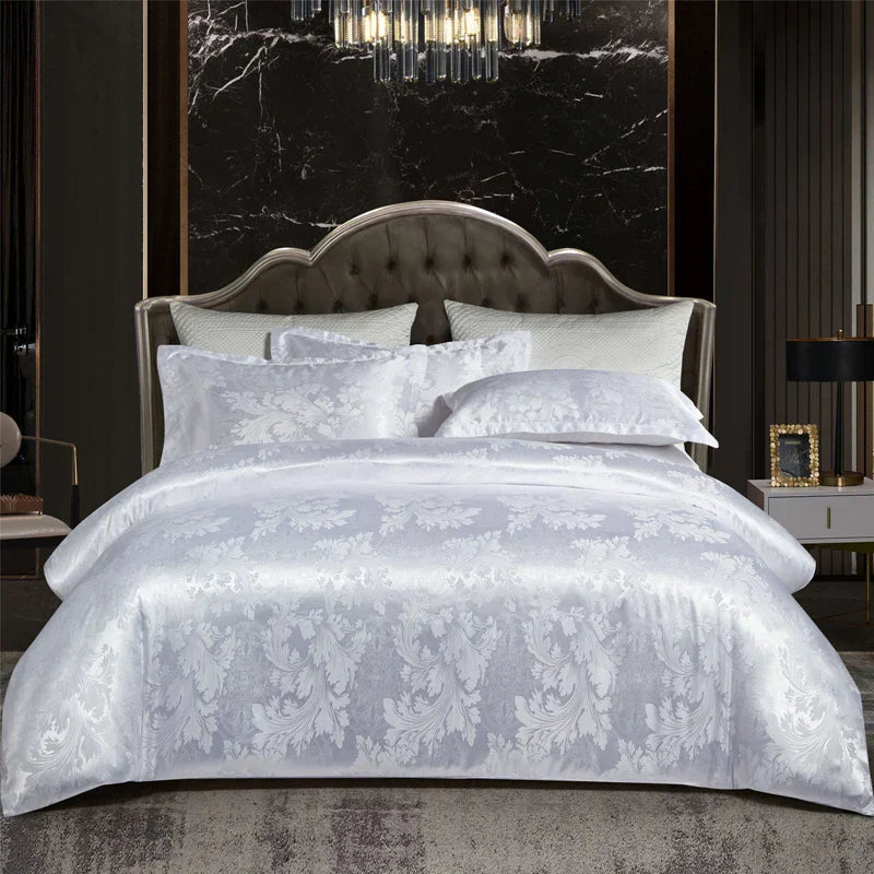 Luxury Satin Rayon Jacquard Duvet Cover in Gold & Blue