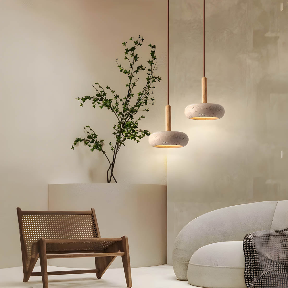 GlowStone Ceiling Light - Natural Travertine LED Pendant Lamp