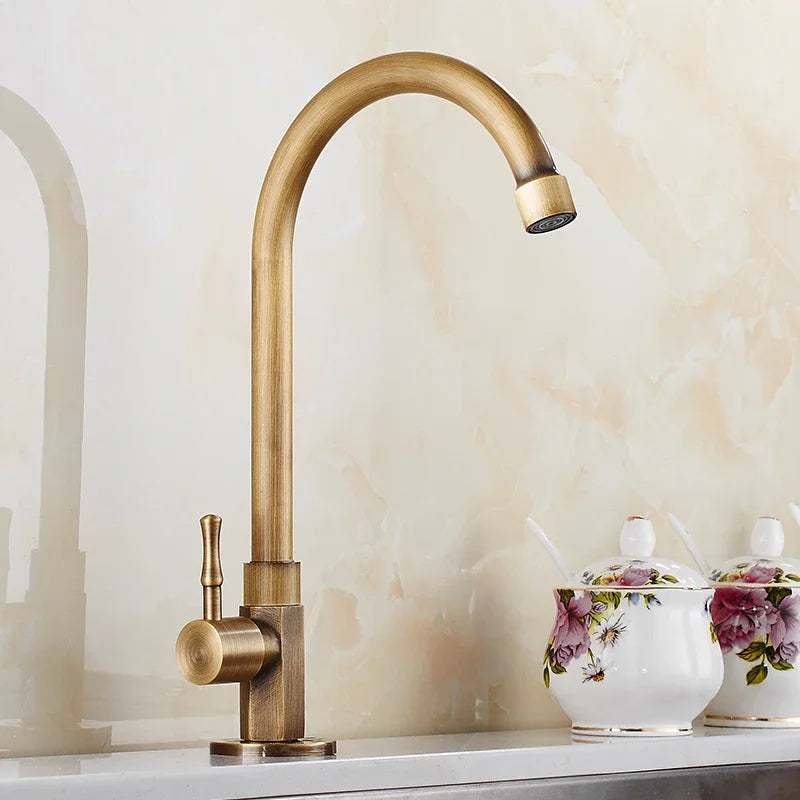 Elegant Gooseneck Kitchen Faucets in Antique Brass