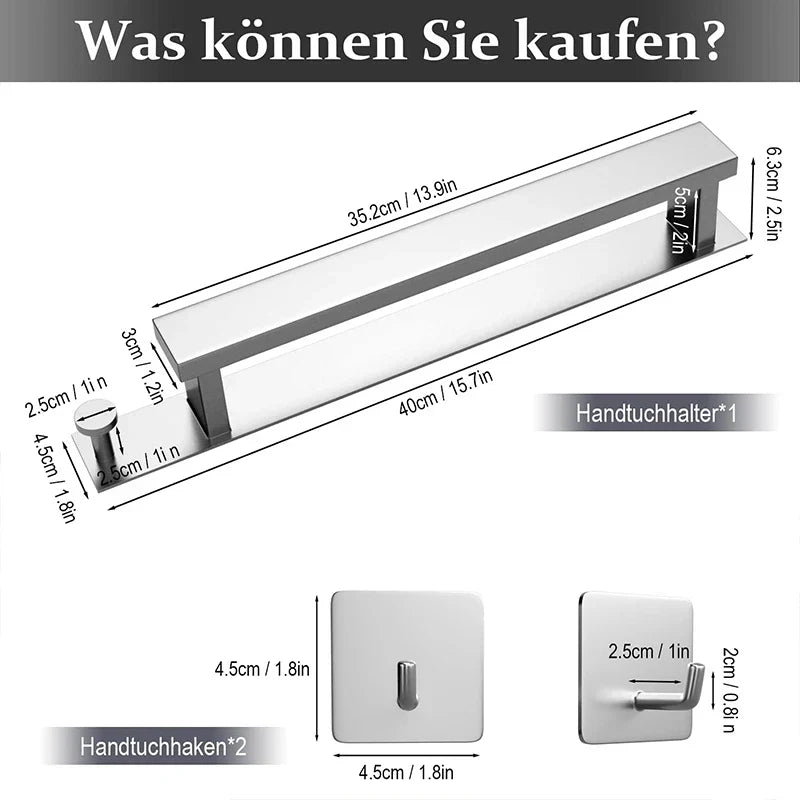 Modern Self-Adhesive Towel Rack - in Silver and Black