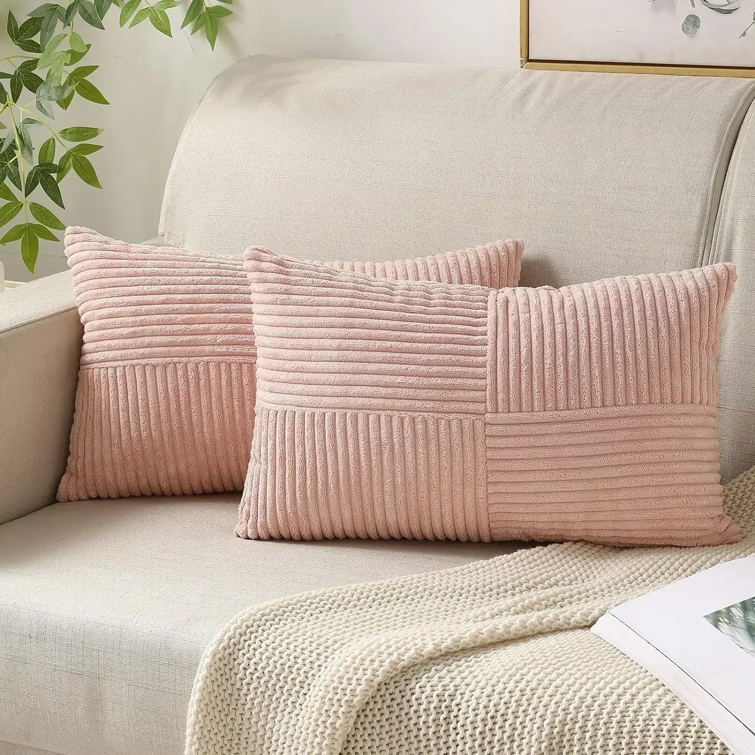 VelvetAura Cushion Cover - Stylish Striped Cushion Covers in Luxury Corduroy Set