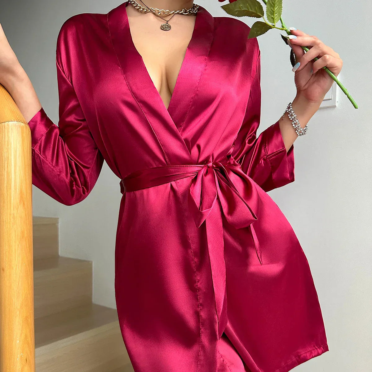 ChicWrap Morning Gown - Luxury Glazed Silk Morning Gown