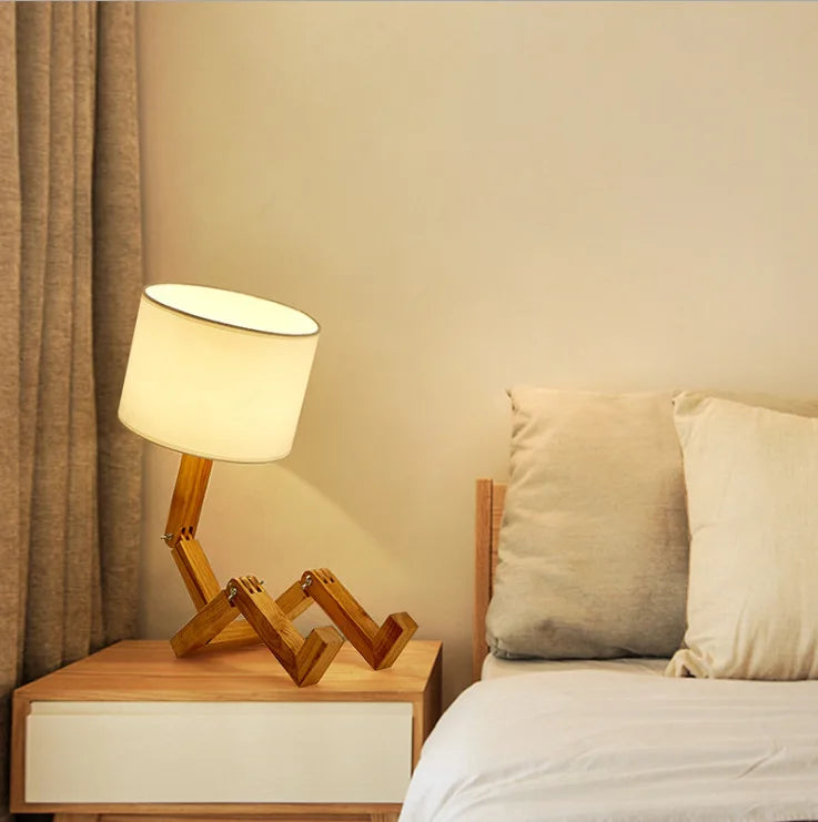 Playful Robot Table Lamp - Made from Sustainable Wood for Creative Spaces