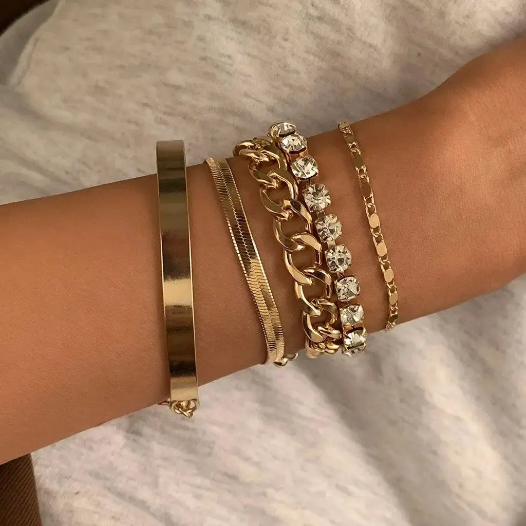 SnakeEdge Bracelet Set - 5-piece Snake Chain in Metal