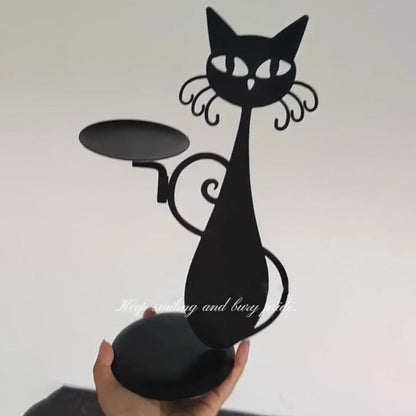 Midnight Panther - Mystical Black Cat Candle Holder